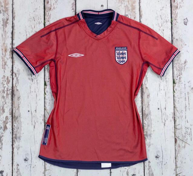 2002 England Retro Red Away Kit Soccer Jersey